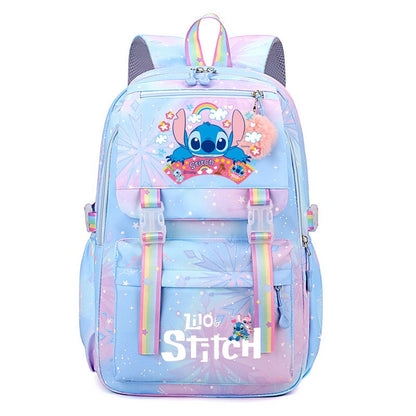 Mochila Stitch de Grande Capacidade, Mochila Casual Fofa de Nylon, Mochila Escolar de Desenho Animado, Mochila Casual para Viagem e Deslocamento para Meninas