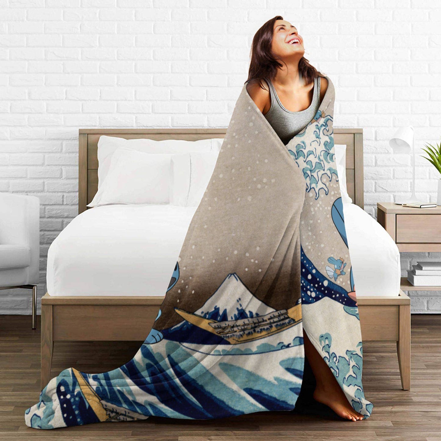 Pokemones Mudkip Wave Blanket Flannel All Season  Breathable Super Soft Throw Blanket for Home Couch Quilt