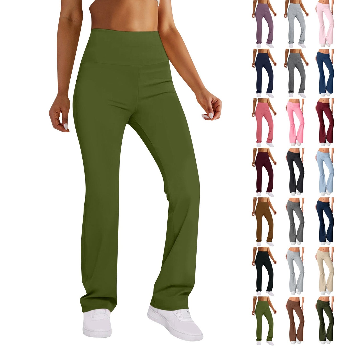 Women'S Fashion Solid Color Slim Fit Slim Reverse Waist Low Waist Elastic Waist Flare Pants Pantalones De Mujer Cintura Alta