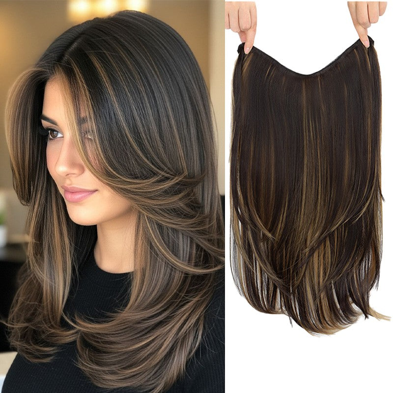 Aplique de Cabelo Sintético de 22 Polegadas, Uma Peça | Pontas Viradas para Dentro | Clips BB Fácil de Usar, Sem Danos | Volume e Comprimento Instantâneos