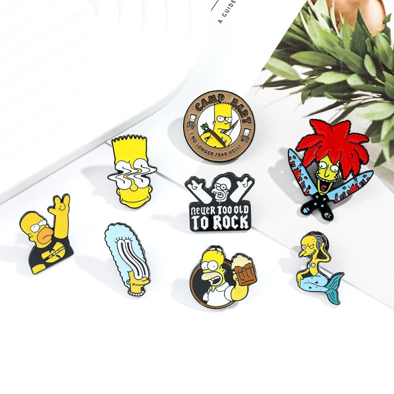 8 Peças The Simpsons Esmalte Pin Desenho Animado Bart Simpson Homer Jay Simpson Broche de Metal Jaqueta Jeans Lapela Joias Brinquedo