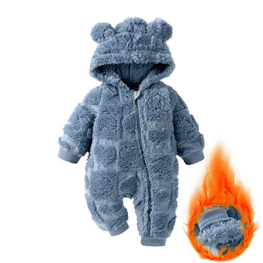 Winter Baby Bear Hooded Romper Thicken Fleece Warm Heart Flannel Toddler Girl Jumpsuits Infant Boy Bodysuit For Newborn Clothes