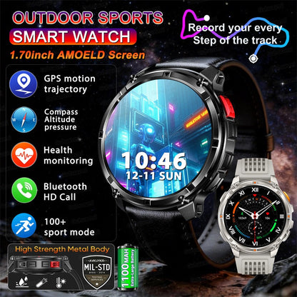 Smartwatch Masculino Externo Ultra Durável Bateria 1100mAh Relógio de Saúde Bússola Assistente de Voz Chamada À Prova D'água Esporte Smart Watch Masculino