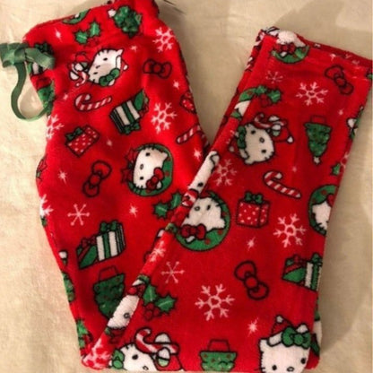 Pijama de Veludo Kawaii Hello Kitty Natal, Anime e Desenho Kuromi Outono e Inverno Roupas de Casal Casuais Soltas e Quentes para o Lar