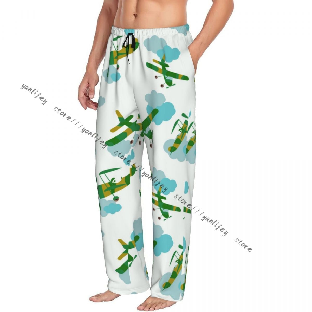 Men Sleep Bottoms Male Lounge Trousers Men's Airplanes And Clouds Pajama Pants