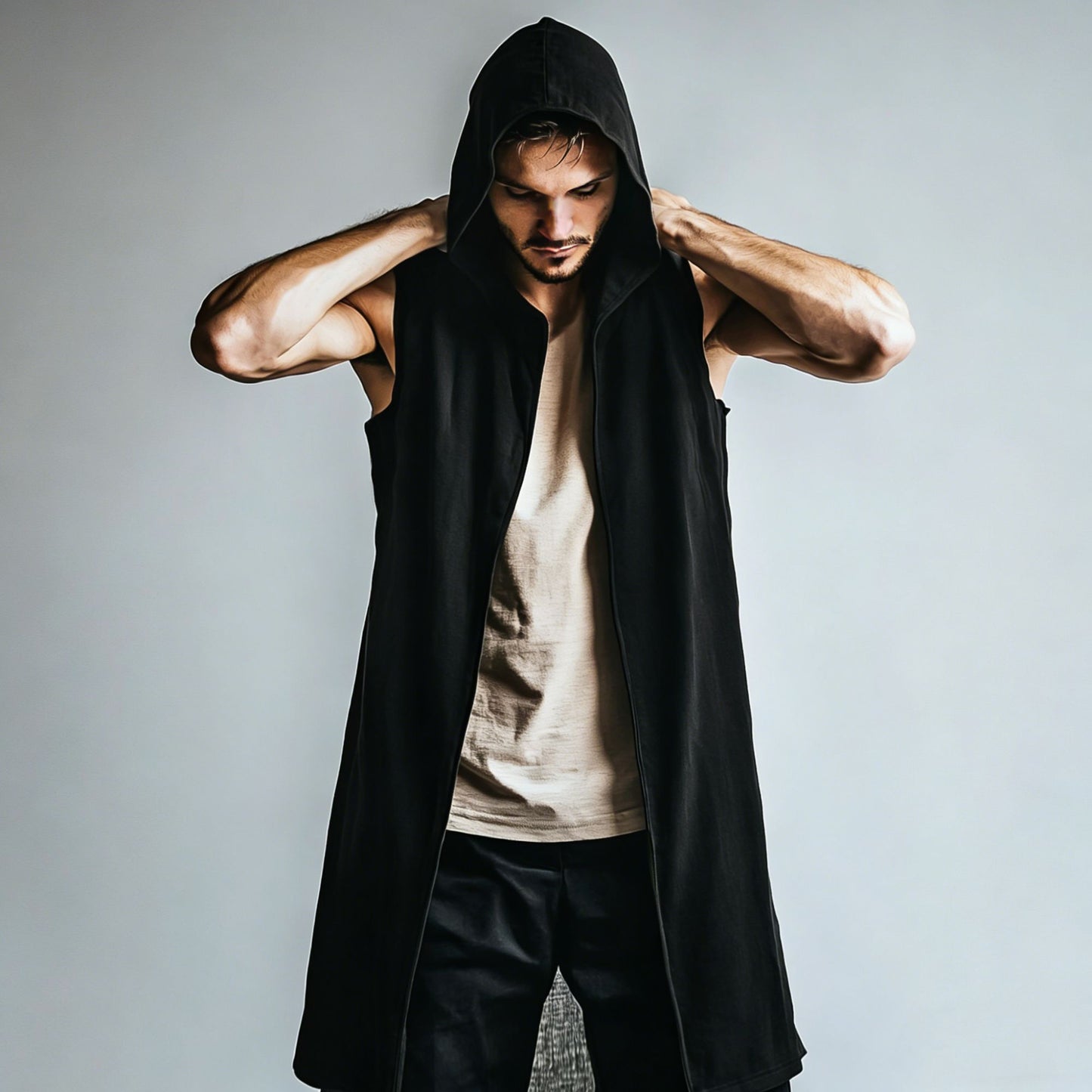 Medieval Mens Surcoat, Linen Hooded Tunic, Renfaire Cape, LARP Ranger Cosplay