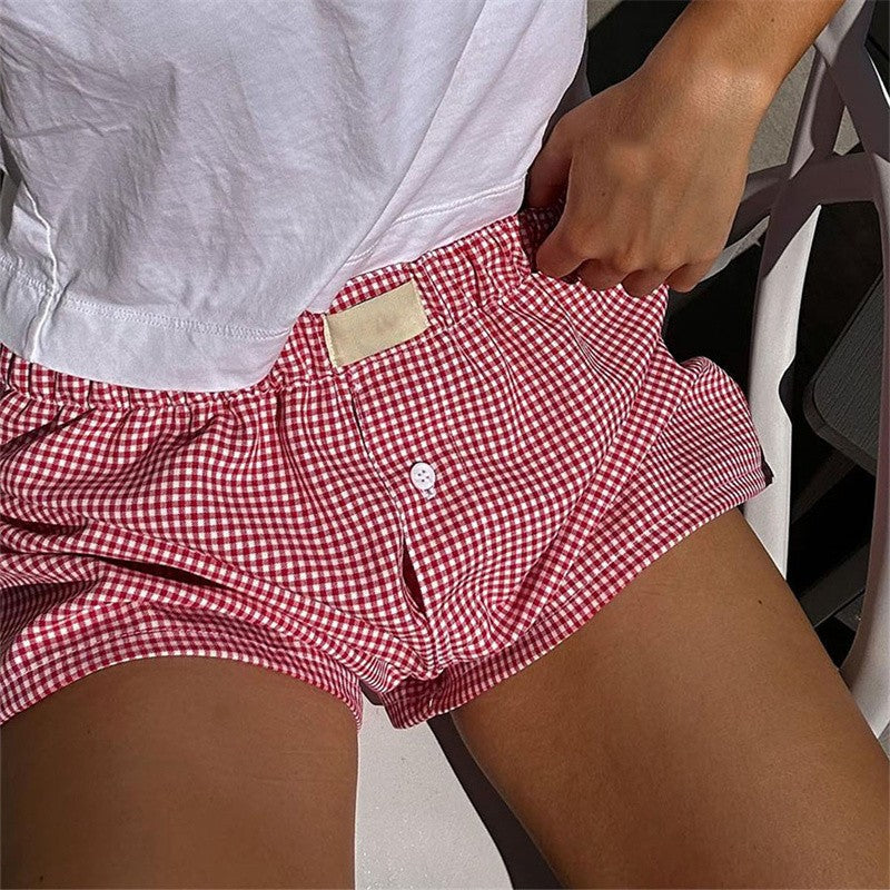 2025 New Women Plaid Lounge Boxer Shorts Cute Summer Y2K Casual Pajama Bottoms Sleep Gingham Shorts Beach Tracksuit Jogging Pant