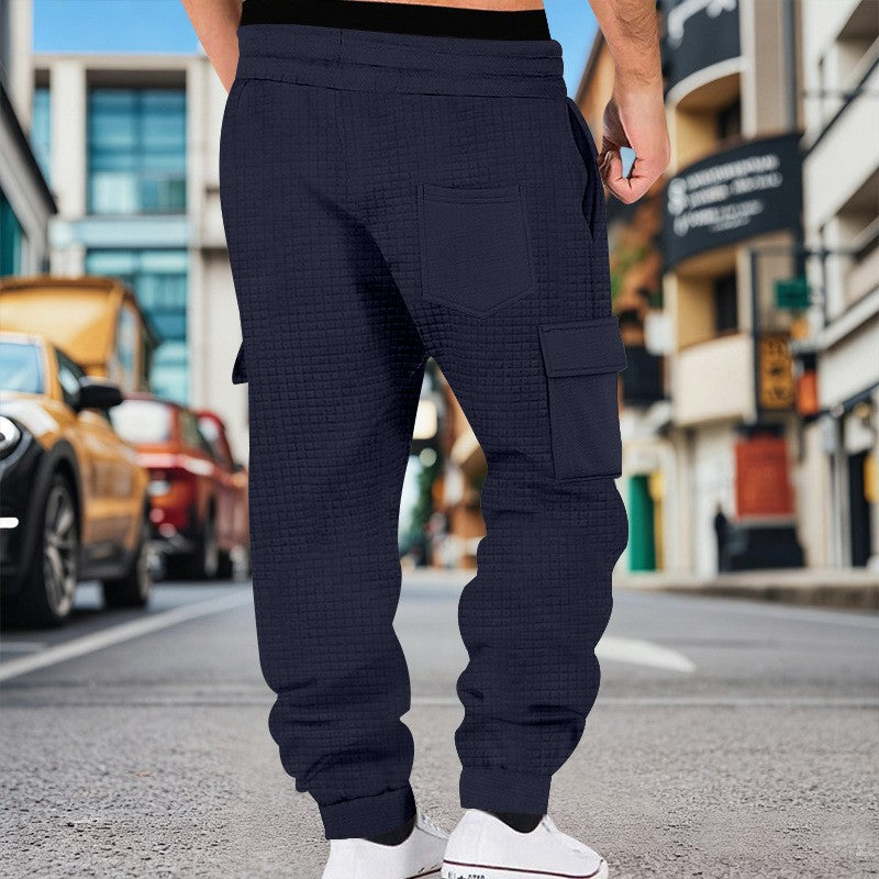 Men's Clothing  Pants Autumn Winter Fashion Casual Heavyweight Small Check Loose Jogger Sweatpants Waffles