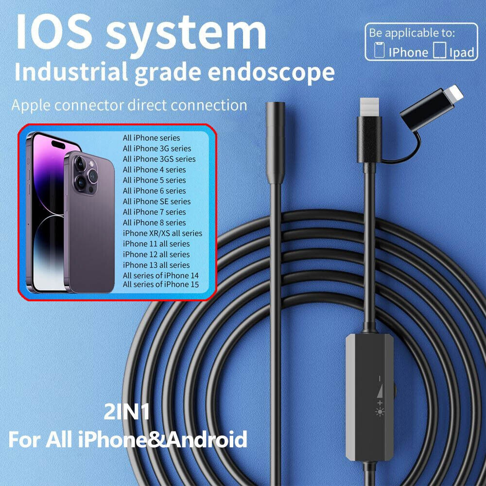Endoscópio 5,5/8mm para Android Iphone&IOS Smartphone Tubulação Automotiva Boroscópio Ferramentas de Inspeção de Esgoto Câmera de Endoscopia