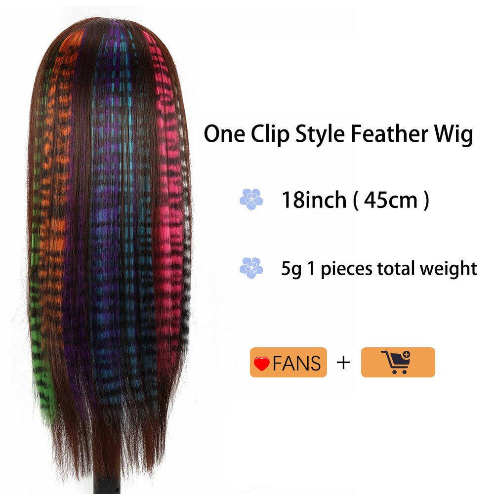 Extensão de Cabelo Sintético 18" Longo Liso Feminino Clip-In de Alta Temperatura Pedaço de Cabelo Peruca de Pena Azul Rosa Colorido