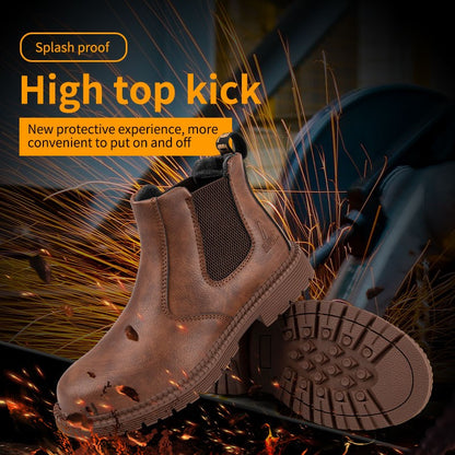 Sapatos de Segurança Impermeáveis Masculinos com Biqueira de Aço Botas de Couro Calçado Masculino Sapatos de Trabalho Indestrutíveis para Construção Marrom