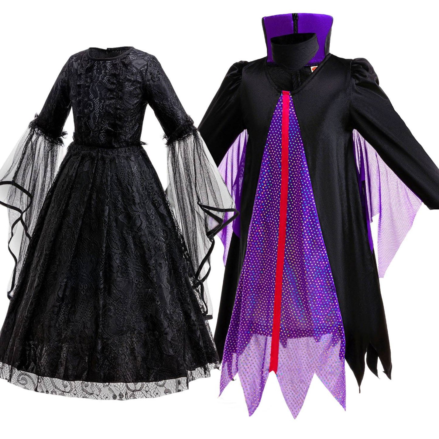 Halloween Costume Cartoon Maleficent Cosplay Dress Fancy Witch Disguise Robe Carnival Devil Queen Dot Tulle Frock