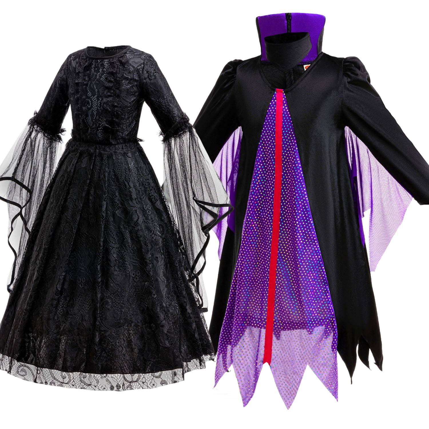 Halloween Costume Cartoon Maleficent Cosplay Dress Fancy Witch Disguise Robe Carnival Devil Queen Dot Tulle Frock
