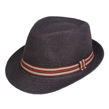 Chapéu de Palha Masculino Moda Primavera Verão Chapéus de Sol Praia Feminino Cor Sólida Fedoras Fita Listrada Casual Cowboy Jazz Cap Gangster Cap