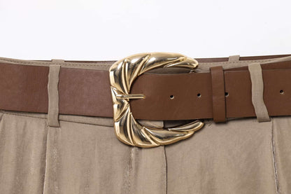 HH Women New Fashion Solid Belt Wrinkles Decorate Casual Loose Trousers Female Chic Zipper Side Pocket Slim Wide Leg Pants