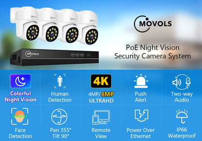 Movols 4K XMEYE POE Surveillance System 8MP 4MP Two Way Audio PTZ CCTV POE AI Security Camera 8CH P2P NVR Video Surveillance Kit