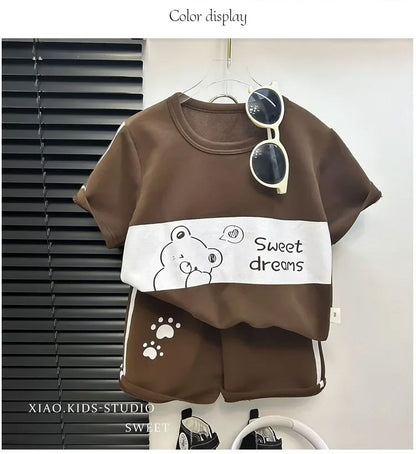 Children's Sets mother Kids Clothes Boys Girl T-shirt Shorts 2PCS  Short sleeve Baby Children Clothing Toddler Suit Suit Striped