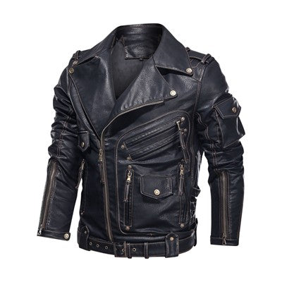 fashion Winter Winter Mens Leather Jacket Men Fashion Motorcycle PU Leather Jacket Cool Zipper Pockets Leather Coats Clothing