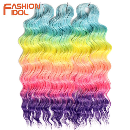 FASHION IDOL Cabelo de Crochê Torção Laranja Extensões de Cabelo Trançado de Onda Profunda Sintética Cabelo Onda de Água 24 Polegadas Fibra Resistente ao Calor