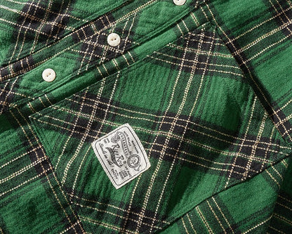 8112# Autumn New Japanese Retro Cargo Sueded Plaid Shirt Men's Fashion 100% Cotton Washed Old Pocket Long Sleeve Casual Blouses