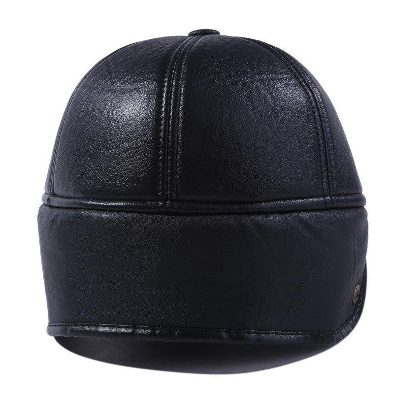Boné de beisebol de couro preto com pele e abas para os ouvidos, gorro quente de inverno para homens e mulheres, espesso, 2025 NOVO