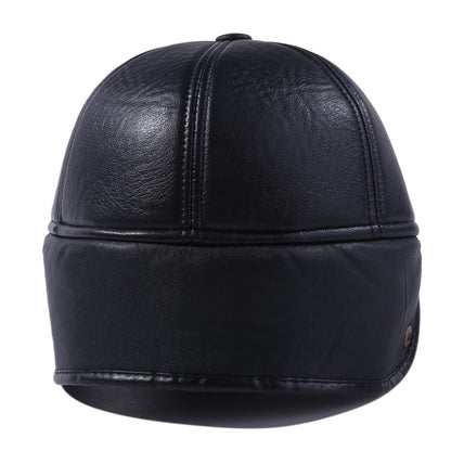 Boné de beisebol de couro preto com pele e abas para os ouvidos, gorro quente de inverno para homens e mulheres, espesso, 2025 NOVO