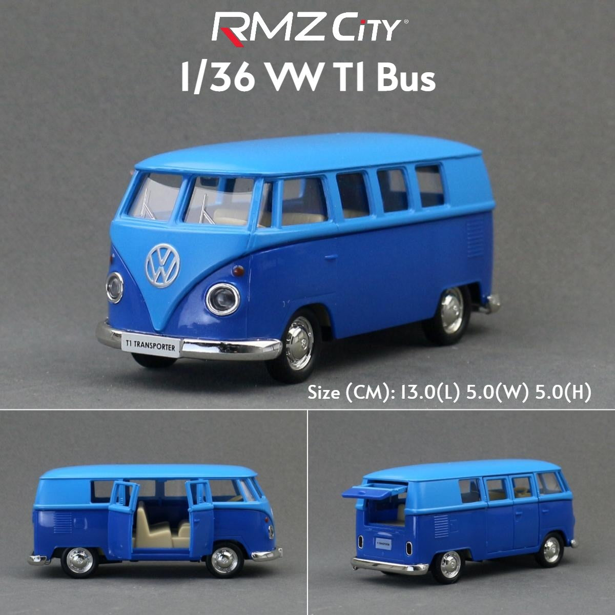 1/36 Volkswagen T1 Transporter Samba Bus RMZ CiTY 5'' Carro de Brinquedo Modelo para Crianças Miniatura Diecast Coleção Presente para Meninos