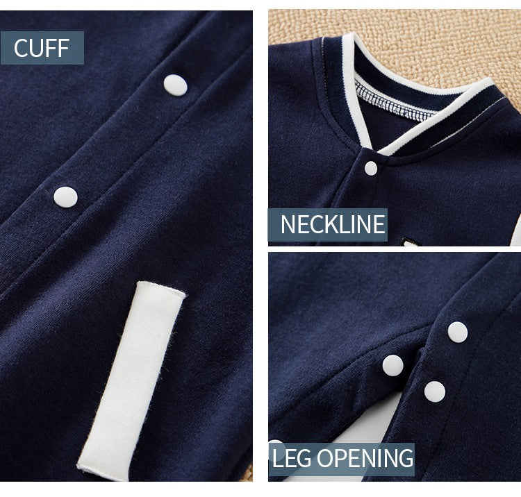 Macacão Recém-nascido Uniforme de Beisebol Primavera e Outono 0-18 meses Meninos Algodão Roupa de Bebê Macacão Bordado Pré-escola