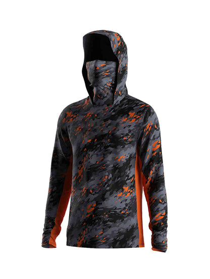 Camisas de Pesca Masculinas de Manga Longa para Praia, Blusas Esportivas Anti-UV para Exterior, Casaco com Capuz, Moletons Respiráveis de Pesca com Máscara