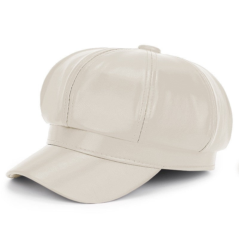Winter Black PU Leather Hat for Women Vintage Hip Hop Trucker Cap Fashion Casual Beret Octagonal Hat