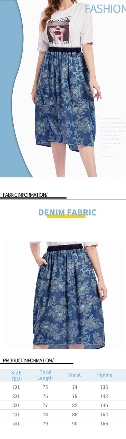 Women Plus Size Woven Spring And Autumn Denim Skirt