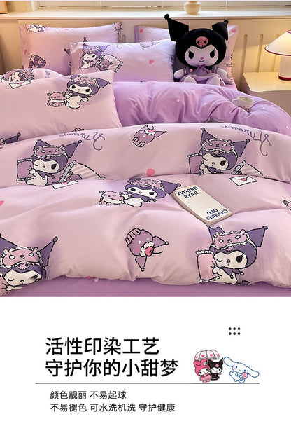 New Sanrio Hello Kitty Bedding Set Cotton Kuromi Melody Bedding Double Pillowcase Bed Linens Girl Dorm Bedclothes Home Textile