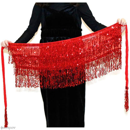 Sexy Women Belly Dance Hip Tutu Skirt Scarf Wrap Belt Glitter Sequins Tassel Hipscarf Skirt Sundress Costume Fringe Skirt Outfit