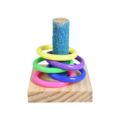 Conjunto de Brinquedos de Treinamento para Pássaros, Quebra-cabeça de Blocos de Madeira para Papagaios, Anéis Plásticos Coloridos, Brinquedo de Mastigar para Treinamento de Inteligência, Suprimentos para Pássaros
