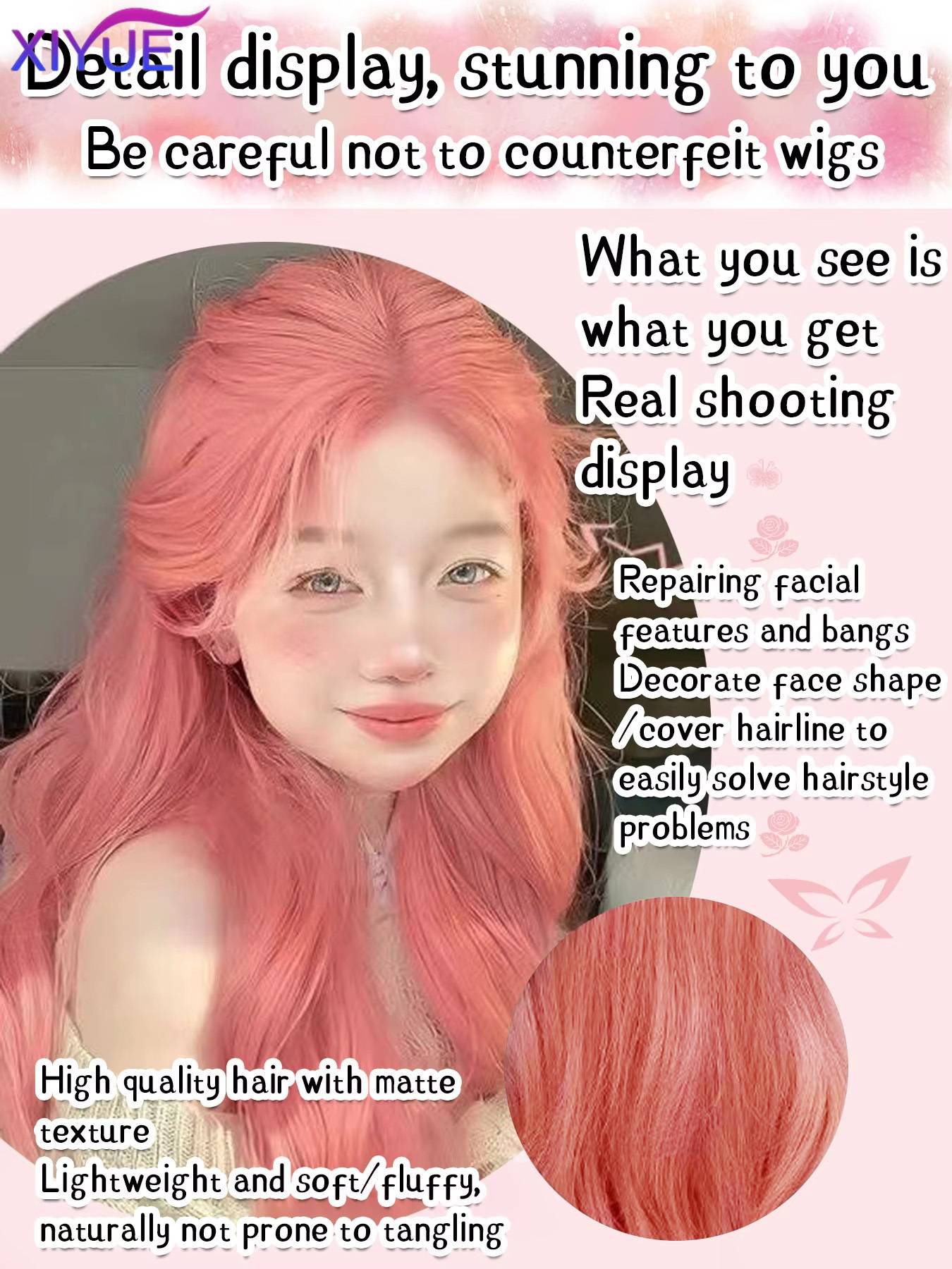 XIYUE orange pink wig Long Wavy Synthetic Wigs Middle Part Natural Wave Wig Heat Resistant Cosplay Party Daily Hair Wig for