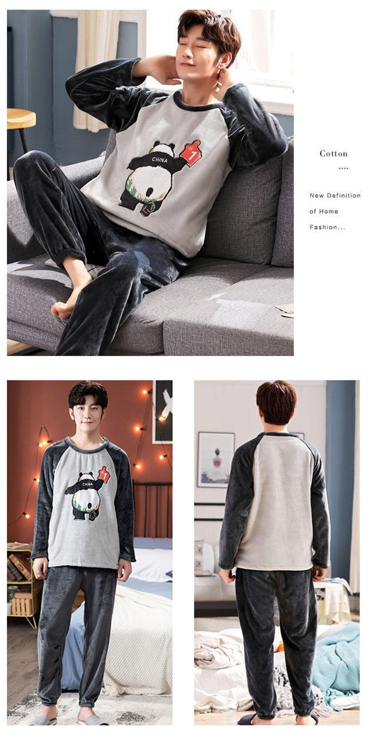 Winter Men's Pajamas Homewear Suit New Coral Fleece Warm Long-Sleeved Spring, Autumn and Winter Models of Men's Flannel Homewear