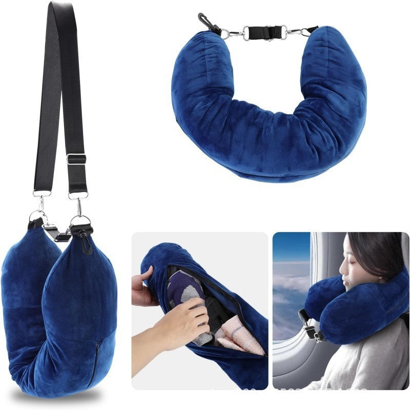 Neck Pillow Travel Pillow Sleeping Pillows Bag with Fillable Cover U Shaped Velvet Pillowcase Storage for Airplane cylinder