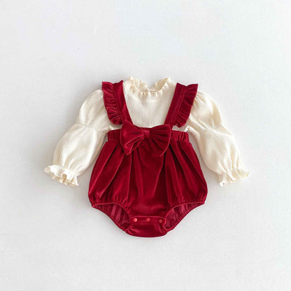 Newborn Christmas Red Clothes Autumn Kids Baby Girls Sweet Petal Collar Princess Rompers Infant New Baby Girls Rompers Clothes