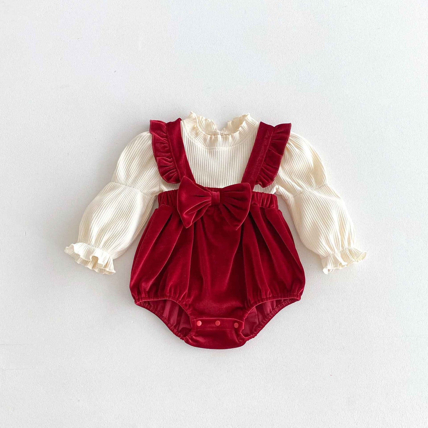 Newborn Christmas Red Clothes Autumn Kids Baby Girls Sweet Petal Collar Princess Rompers Infant New Baby Girls Rompers Clothes