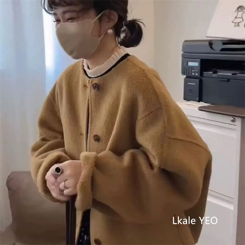 Women's Double-sided Woolen Coat 2025 Autumn Winter Fashion Elegant Femme Jacket Versatile Loose Ladies Jacket Woolen Outerwear