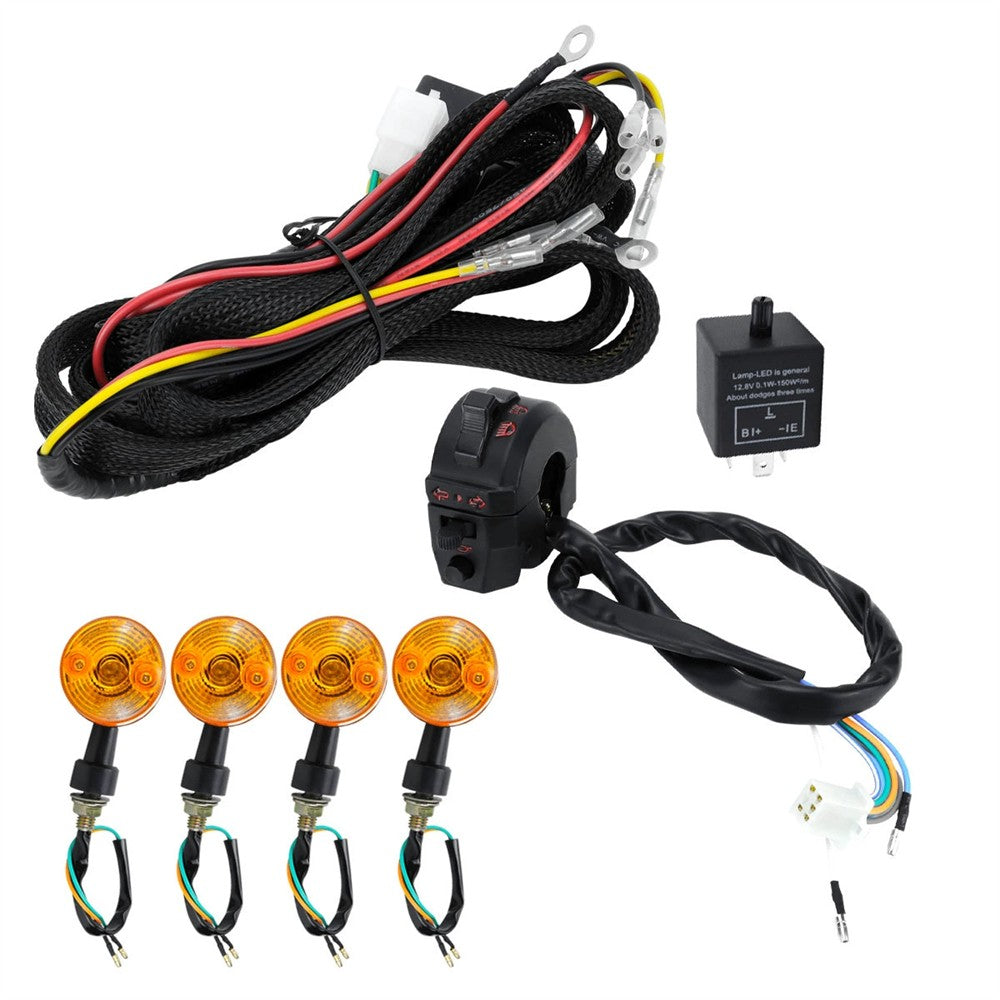 Chicote de Fiação de Indicador Universal 12V para Motocicleta com 4 Indicadores de 22mm 7/8" e Luz de Seta para Yamaha Kawasaki