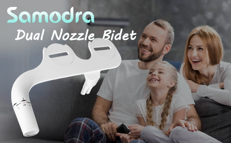 SAMODRA Pulverizador de bidê para vaso sanitário direito/esquerdo, não elétrico, bico duplo, assento de vaso sanitário, ducha higiênica para acessórios de banheiro