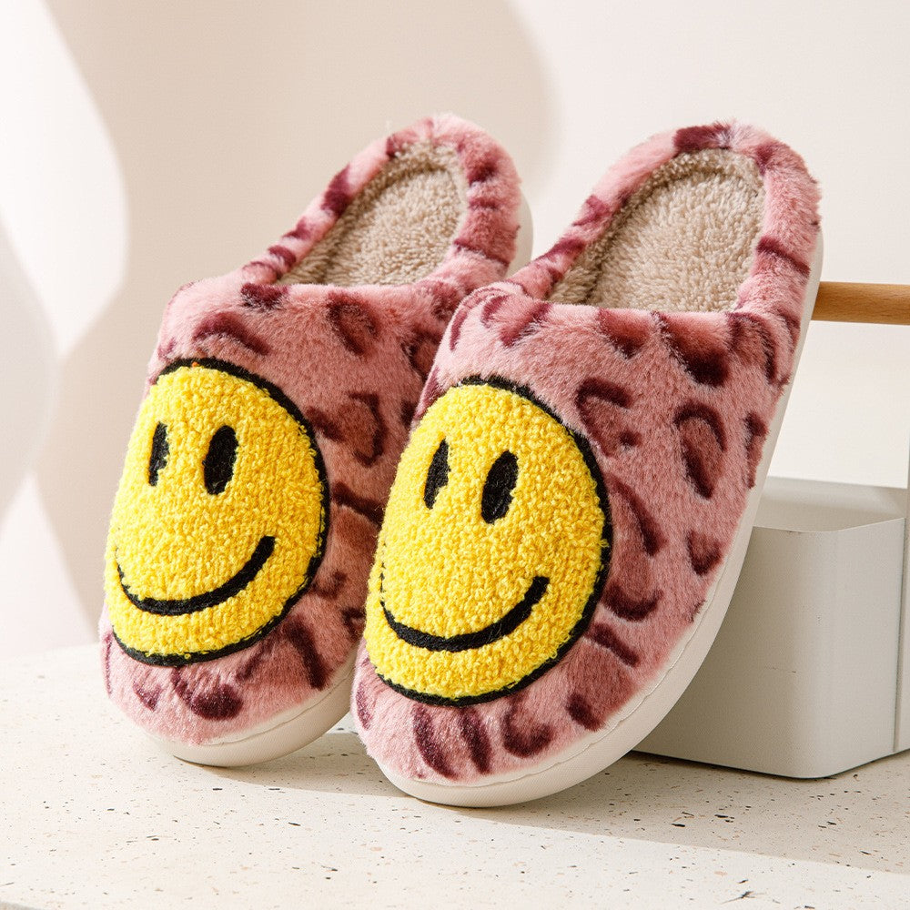 Leopard Fluffy Slippers for Home Smile Designer Platform Shoes Women 2025 Indoor Plush Sliders Warm Flats Chic Winter Footwear