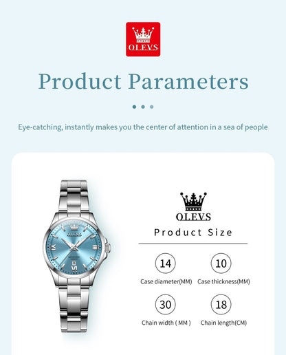 OLEVS Women's Watches Trend Elegant Stainless Steel Original Brand Small Dial Quartz Wristwatch for Lady Waterproof Luminous New