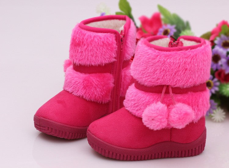 New Girls Snow Boots Winter Comfortable Thick Warm Kids Boots Lobbing Ball Thick Children Autumn Cute Boys Boots Princess Shoes