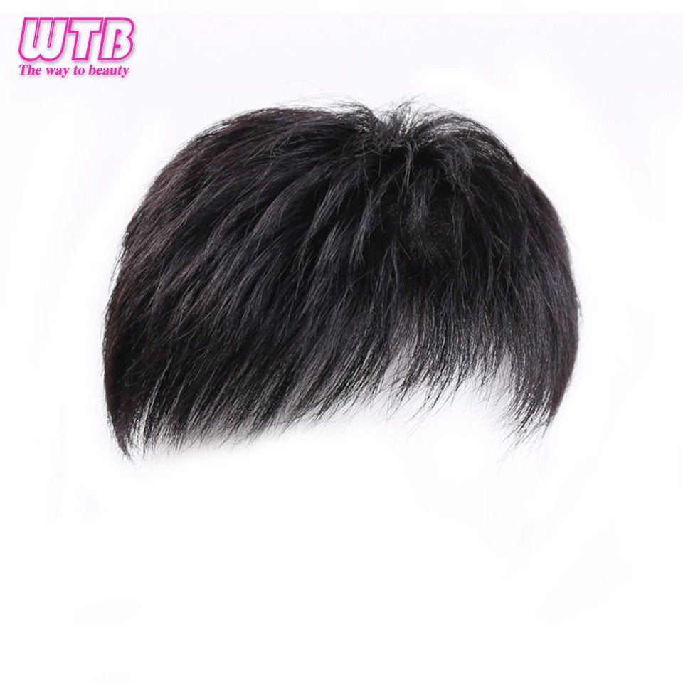 Peruca Curta Masculina de Cabelo Sintético Natural para Homens Jovens com Calvície, Queda de Cabelo, Linha Fina Alta, Aplique com Clipes