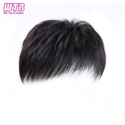 Peruca Curta Masculina de Cabelo Sintético Natural para Homens Jovens com Calvície, Queda de Cabelo, Linha Fina Alta, Aplique com Clipes