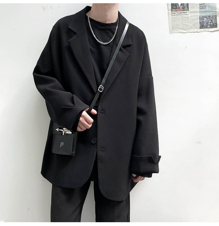 Autumn Men's Casual Solid Color Blazer Korean Style Business Single Trendy Oversize Business Suit Jackets Retro Daily Streetwear