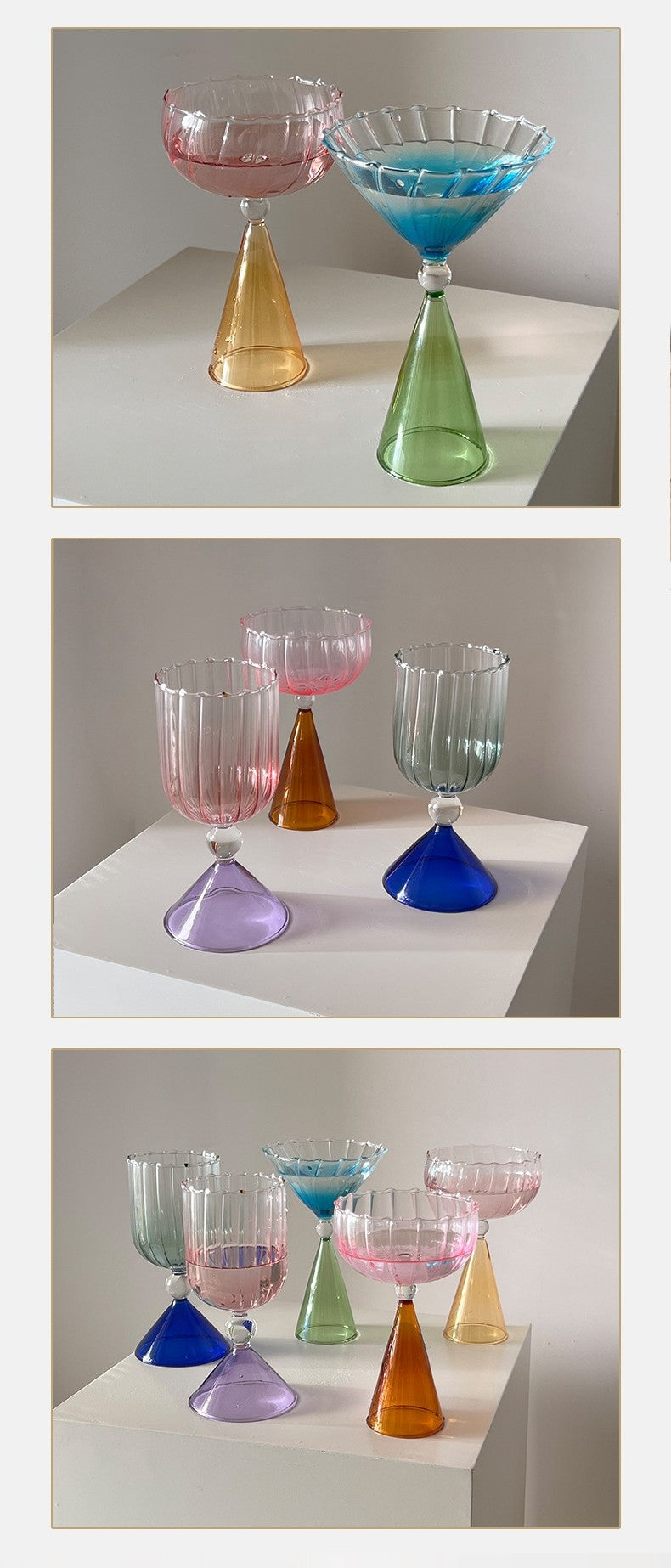 Taças de Coquetel Estilo Onda com Efeito Duas Cores Criativas Verde Azul Âmbar Roxo para Martini Mojito Champagne Margarita