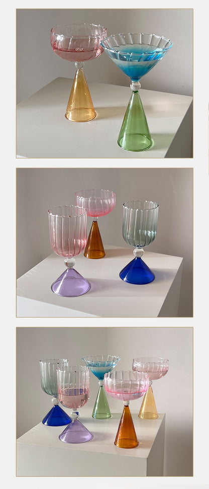 Taças de Coquetel Estilo Onda com Efeito Duas Cores Criativas Verde Azul Âmbar Roxo para Martini Mojito Champagne Margarita